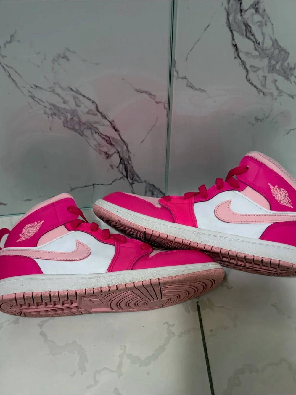 Jordan 1 Mid — Pink/Hot Pink Girl's Sneakers